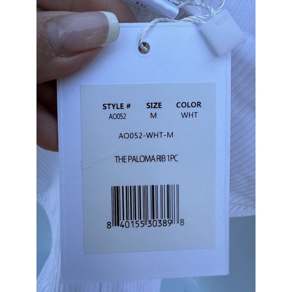Andie Swim The Paloma White Ribbed One Piece Swimsuit Lace Back Square Neck Sz M - Picture 13 of 16